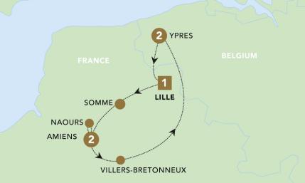 WWI Battlefields tour map for 2024.