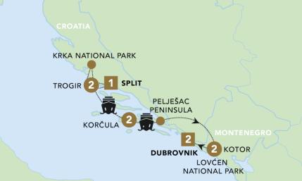 Croatia and the Dalmatian Coast tour map 2025.