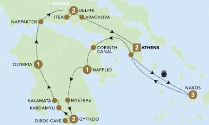 Greece: Legends and Landscapes tour map 2025