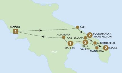 Secrets of Puglia tour map 2025
