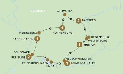 A Journey through Germany tour map 2025.