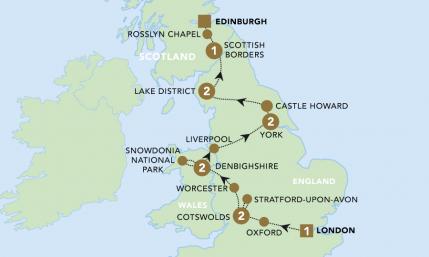 Highlights of Britain 2023 tour map for 2023.