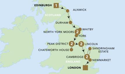 Enchanting Eastern England tour map 2025.
