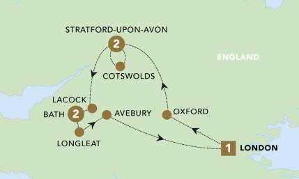 Heart of England tour map 2025