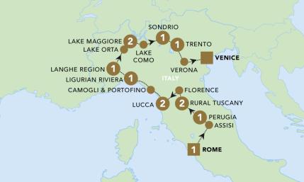 Italian Indulgence tour map 2025.