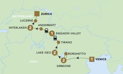 Vistas of Italy and Switzerland 2025 map.