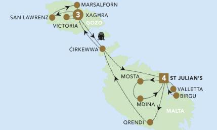 Malta Highlights tour map 2024