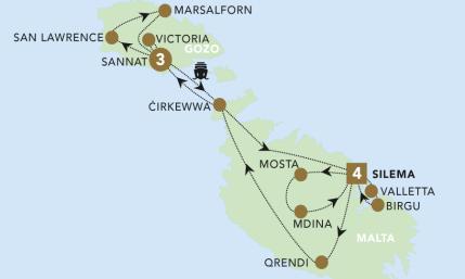 Malta Highlights tour map 2025.