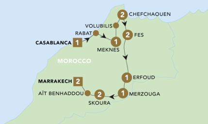 Majestic Morocco tour map 2025