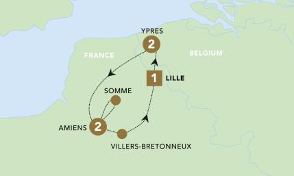 ANZAC on the Western Front tour map for 2025.