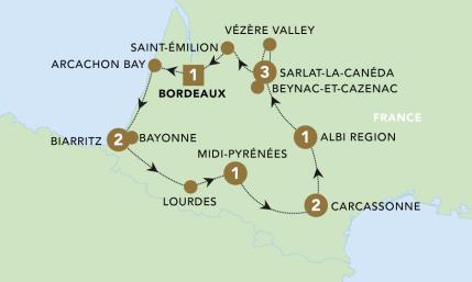 Jewels of Southwest France tour map 2025