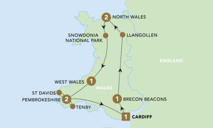 The Wonders of Wales tour map 2025.