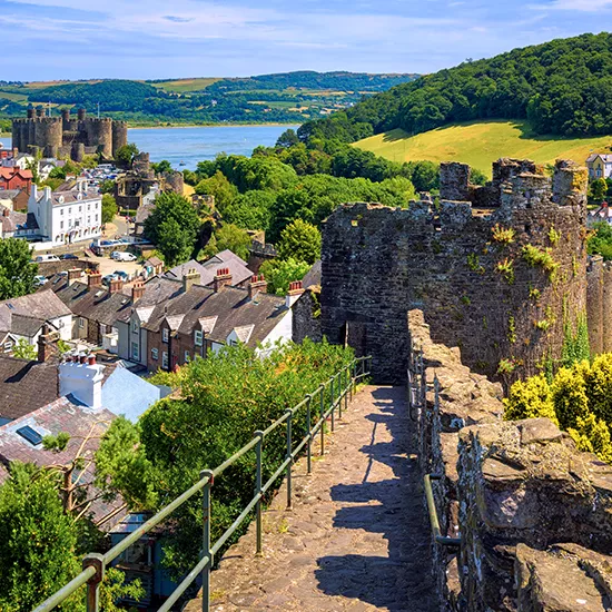 A view of the town of Conwy from the battlements of Conwy Castle.